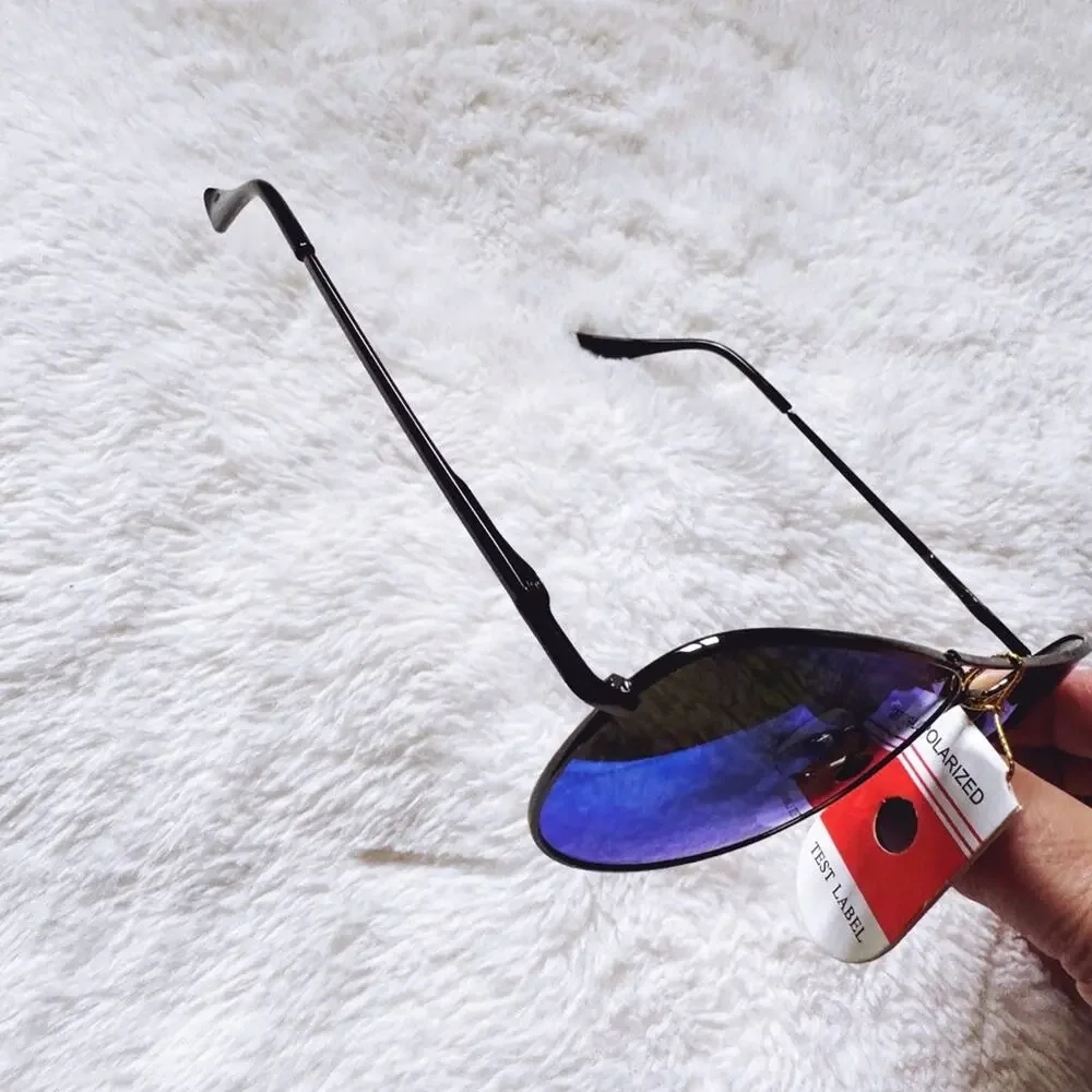 Zane Black w/ Blue Lense Polarized Mirrored Sunglasses